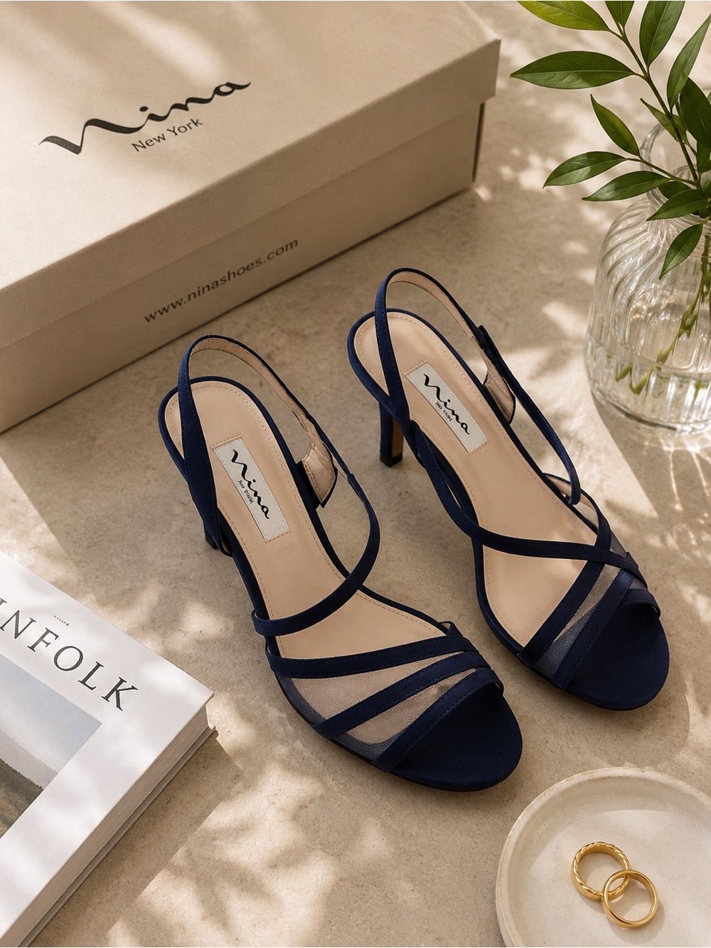 NWT Nina Navy Strappy Open-Toe Heels Size 8.5